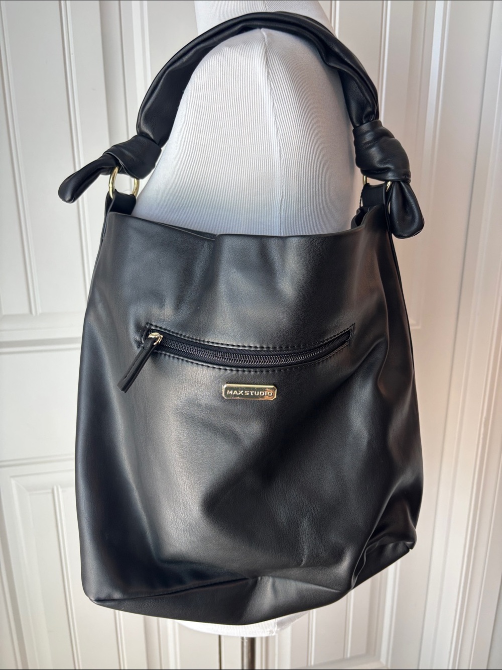Max Studio Black Knot-Handle Shoulder Hobo